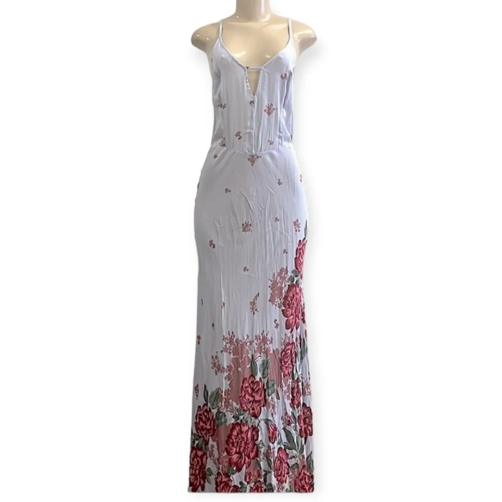 Free People Get to You Printed Maxi Dress Hydrangea Combo - Picture 3 of 7